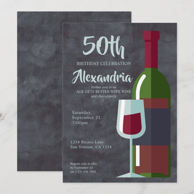 Age Gets Better With Wine Birthday Party (Adults) Invitation (Front/Back)
