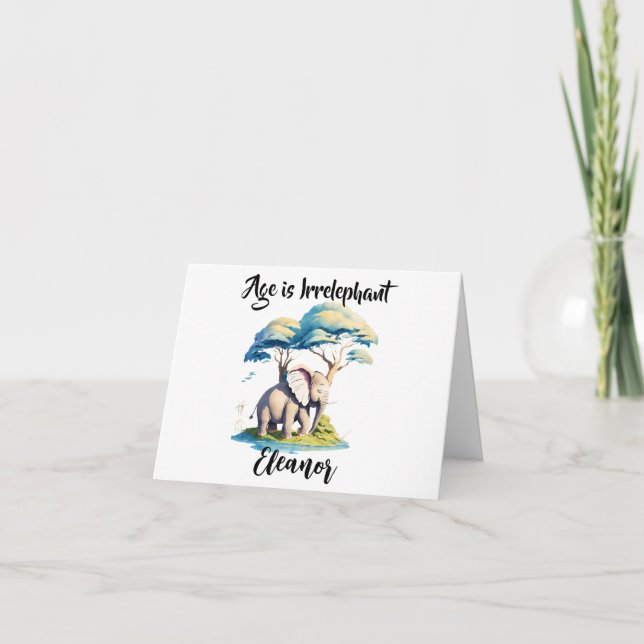 Age is Irrelephant! Cute Elephant and Tree Card (Front)