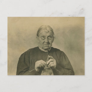 Age Knitting Granny 1910 Wrinkled Character Study Postcard