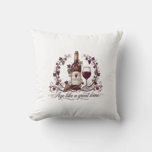 Age Like a Great Wine Elegant Vintage Illustration Throw Pillow