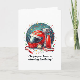 Age Monogram Race Car Birthday Winning Celebration Card