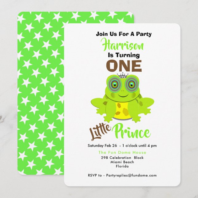 Age One 1st Birthday One Little Prince Cute Invitation (Front/Back)