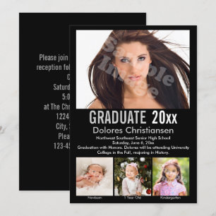 Age Progression Photo Black Modern Graduation Invitation