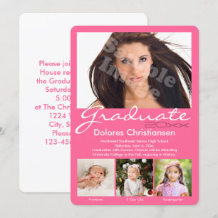 Age Progression Photo Pink Modern Graduation Invitation