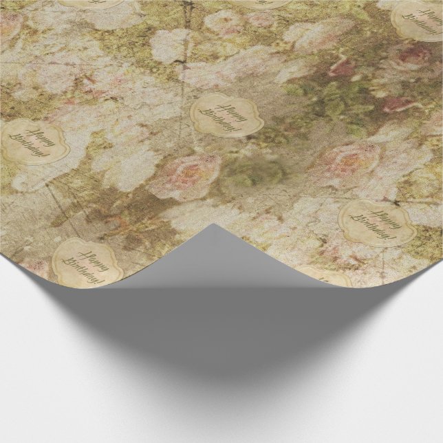 Aged and Faded Victorian Rose - Birthday Wrapping Paper (Corner)