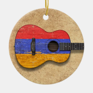 Aged and Worn Armenian Flag Acoustic Guitar Ceramic Ornament