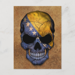 Aged and Worn Bosnia - Herzegovina Flag Skull Postcard