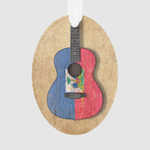 Aged and Worn Haitian Flag Acoustic Guitar Ornament