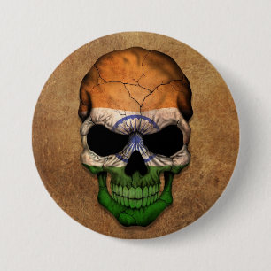 Aged and Worn Indian Flag Skull 3 Inch Round Button