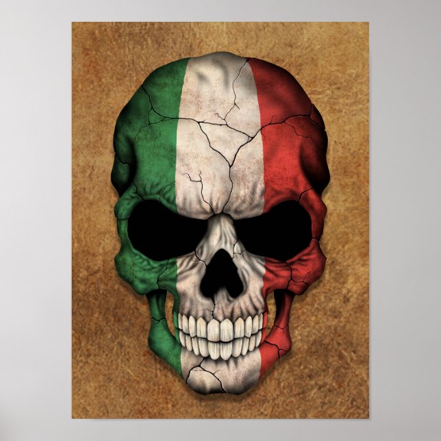 Aged and Worn Italian Flag Skull Poster (Front)