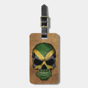 Aged and Worn Jamaican Flag Skull Luggage Tag