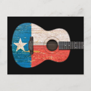 Aged and Worn Texas Flag Acoustic Guitar, black Postcard