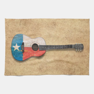 Aged and Worn Texas Flag Acoustic Guitar Kitchen Towel