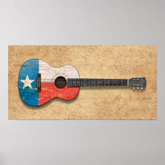 Aged and Worn Texas Flag Acoustic Guitar Poster (Front)