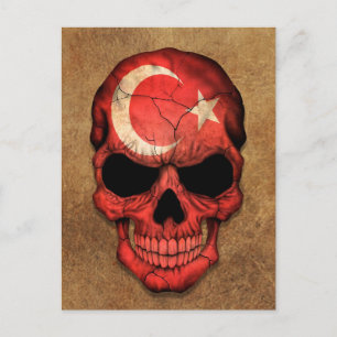 Aged and Worn Turkish Flag Skull Postcard