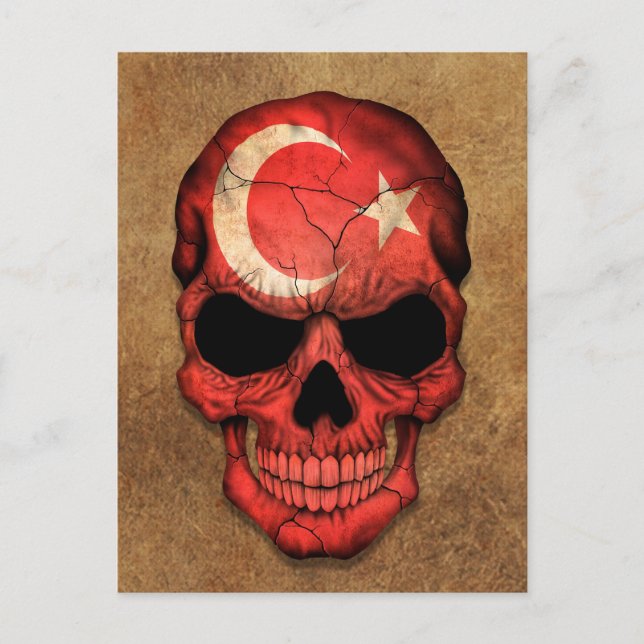 Aged and Worn Turkish Flag Skull Postcard (Front)