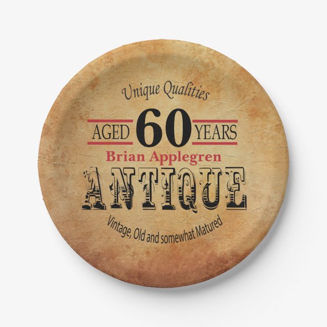 Aged, Antique and Vintage Birthday Design Paper Plate (Front)