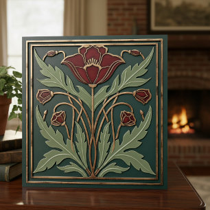 Aged Art Nouveau Moody Poppy Floral #15 ID1193 Tile
