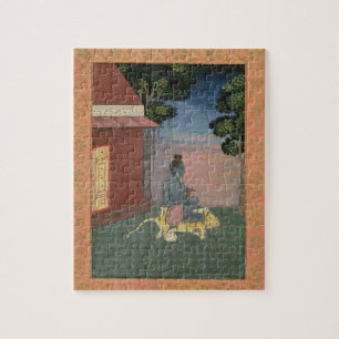 Aged ascetic seated on a tiger skin outside a buil jigsaw puzzle