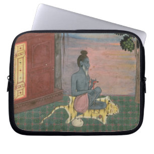 Aged ascetic seated on a tiger skin outside a buil laptop sleeve