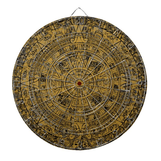 Aged Aztec Sun Stone Calendar Dartboard (Front)
