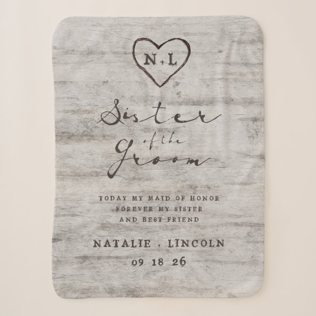 Aged Birch Sister of the Groom Heartfelt Quote Sherpa Blanket (Front)