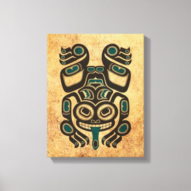 Aged Blue and Black Haida Spirit Tree Frog Canvas Print (Front)