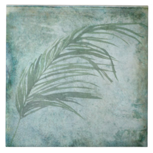Aged Botanical Tile - Aqua and Bone V3