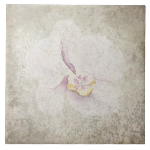 Aged Botanical Tile - Aqua and Bone V5