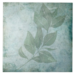 Aged Botanical Tile - Aqua and Bone V6