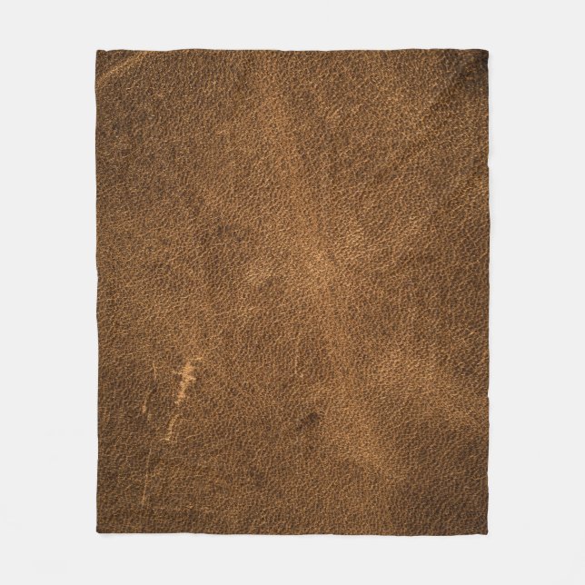 Aged Brown Leather: Classic Texture Fleece Blanket (Front)