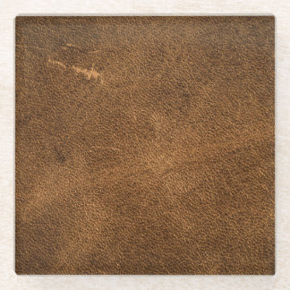 Aged Brown Leather: Classic Texture Glass Coaster