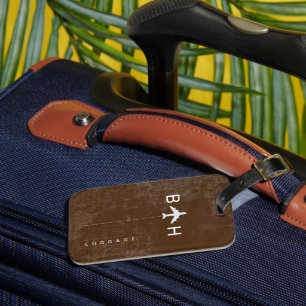 Aged Brown Modern Airplane Monogram Luggage Tag