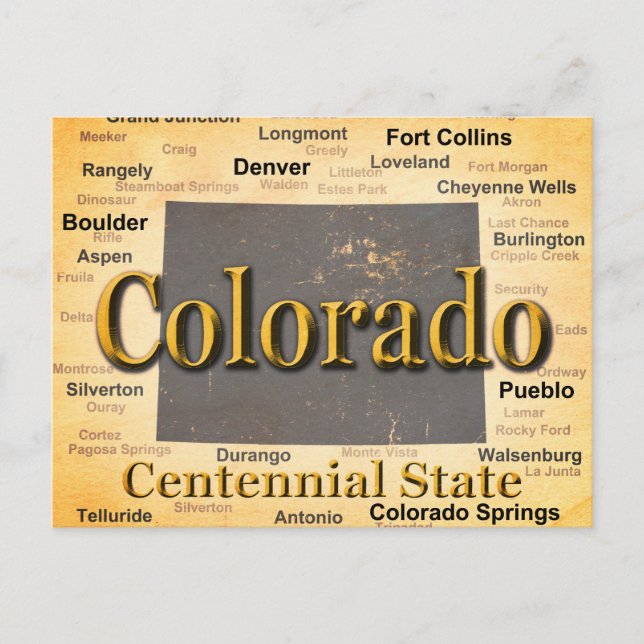 Aged Colorado State Pride Map Silhouette Postcard (Front)