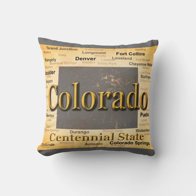 Aged Colorado State Pride Map Silhouette Throw Pillow (Front)
