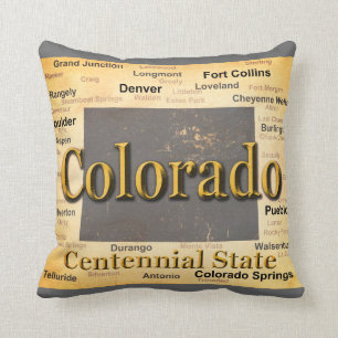 Aged Colorado State Pride Map Silhouette Throw Pillow