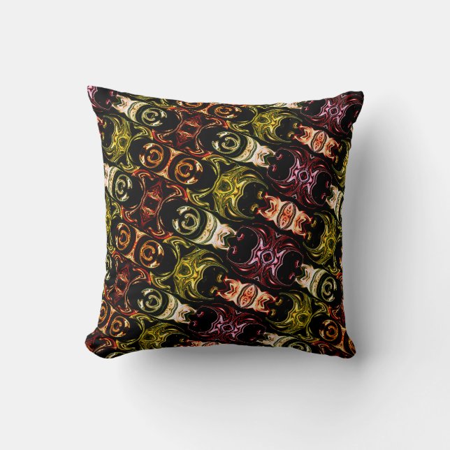 Aged coloured twisted plates, curved shapes, dark throw pillow (Front)