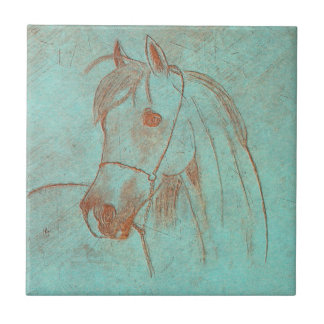 Aged Copper Engraved Horse Tile
