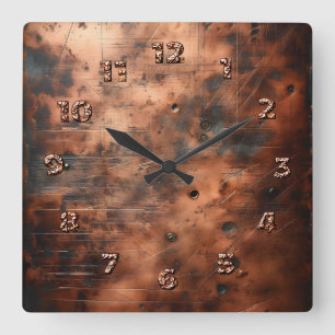 aged copper square wall clock