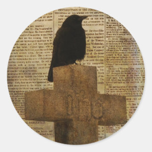 Aged Crow Classic Round Sticker