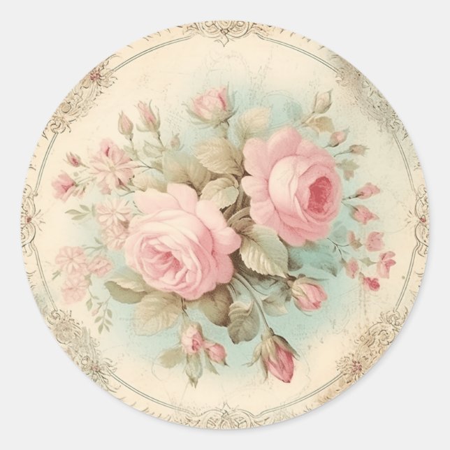 Aged Delights, Pink Shabby Chic Classic Round Sticker (Front)