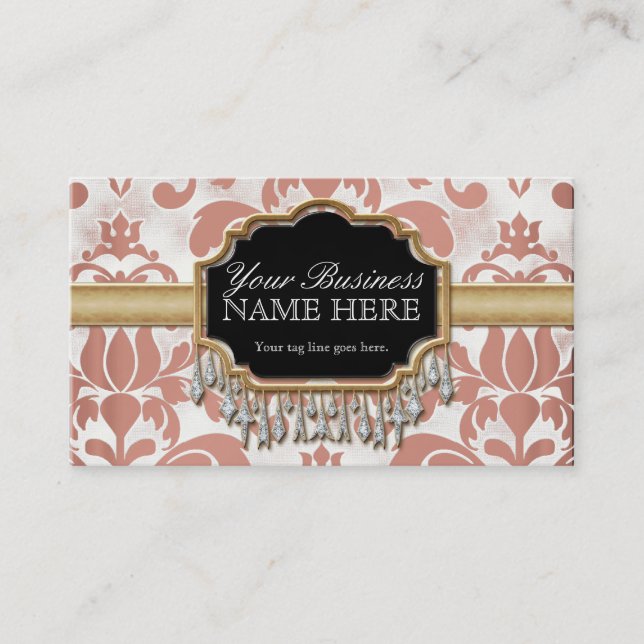 Aged Distressed Damask Golden Bling Look Wedding Business Card (Front)