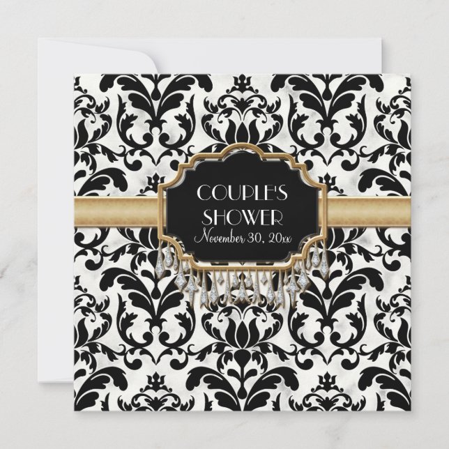 Aged Distressed Damask Golden Bling Look Wedding Invitation (Front)