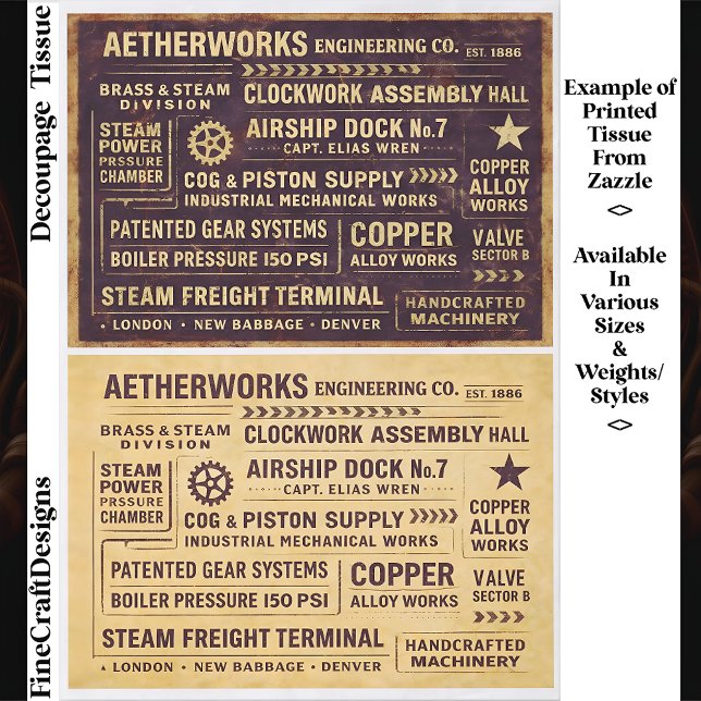 Aged Distressed Steampunk Work Signs FA8 Decoupage Tissue Paper (Creator Uploaded)