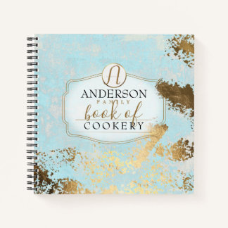 Aged faux gold flake personalized recipe cookbook notebook