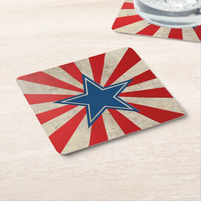 Aged Glory - Red, White and Blue Stars and Stripes Square Paper Coaster (Angled)