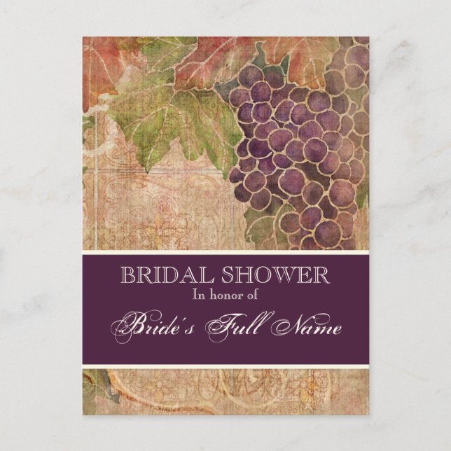 Aged Grape Vineyard Bridal Shower Post Card (Front)