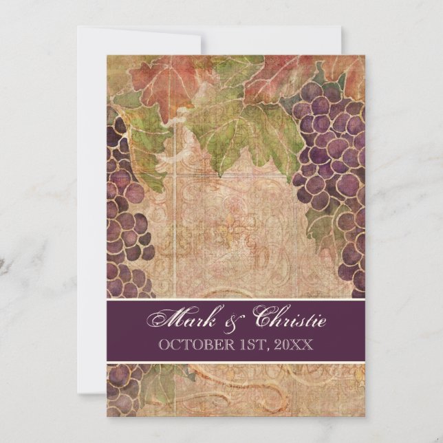 Aged Grape Vineyard Wedding Invitation (Front)
