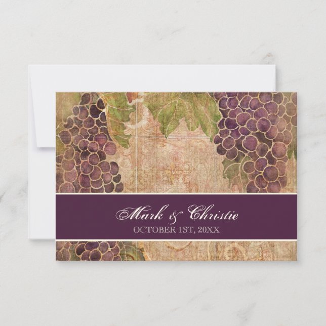 Aged Grape Vineyard Wedding RSVP Response Card (Front)