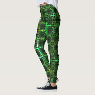 'Aged green chess', yellowish green or chrome grid Leggings